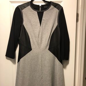 Karen Millen Gray Jersey and Black Leather Dress